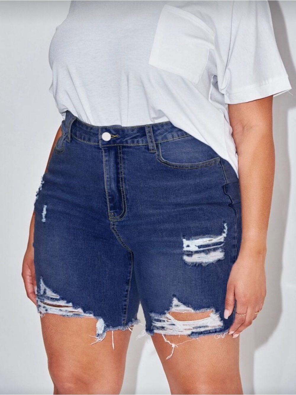 SHEIN Dark Blue Distressed Denim Jean Shorts - Size 4X